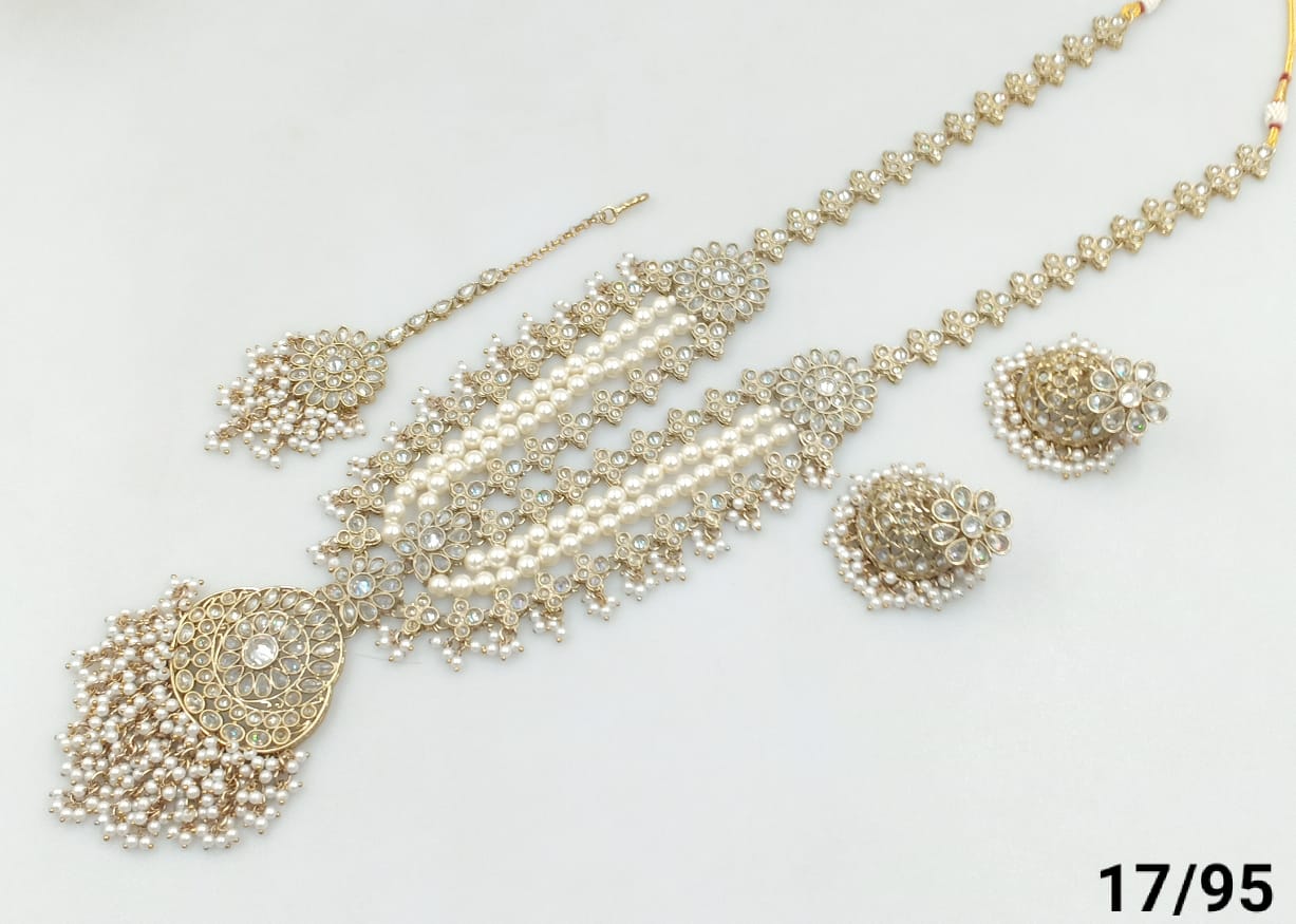 Antique Gold Plated CZ Stone Choker Jewellery set
