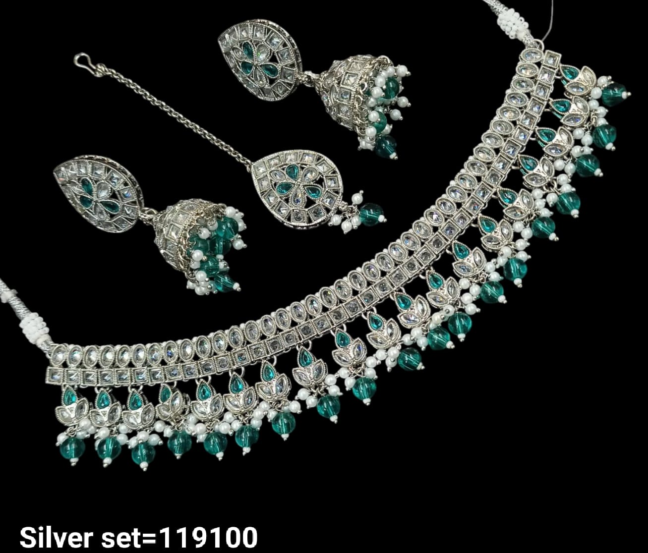 Traditional CZ Necklace and Earring Set with Beaded Detailing