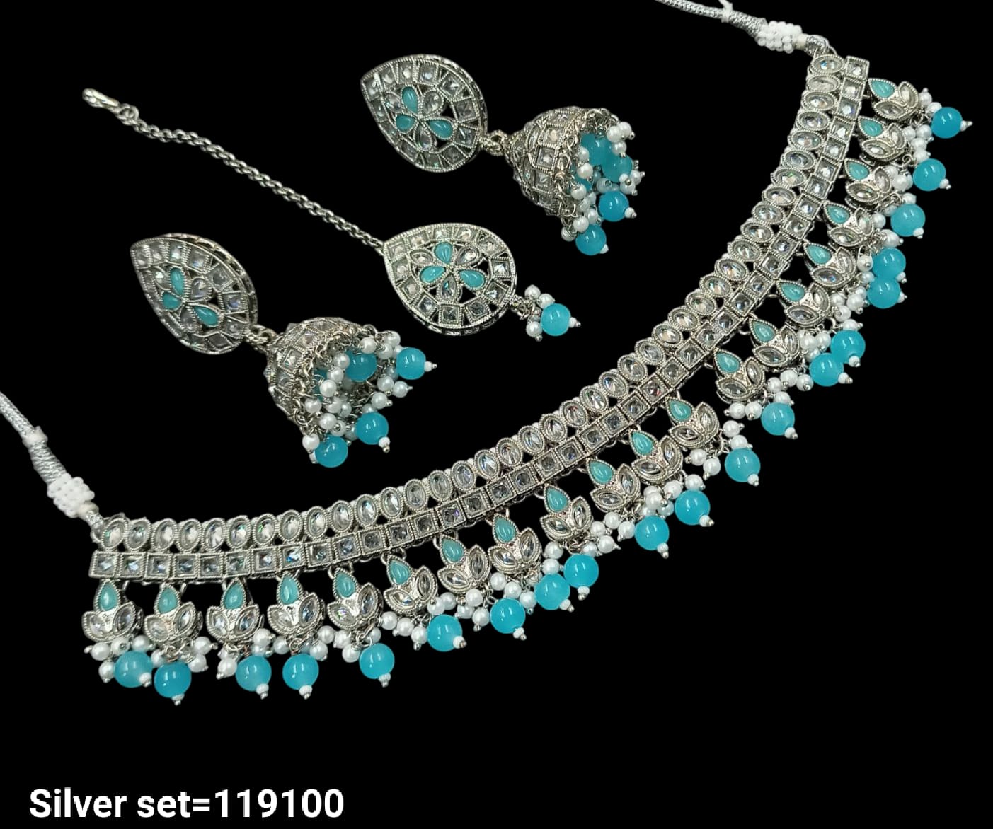 Traditional CZ Necklace and Earring Set with Beaded Detailing