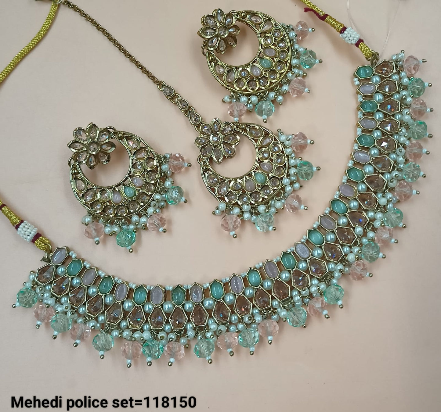 Traditional CZ Necklace and Earring Set with Beaded Detailing