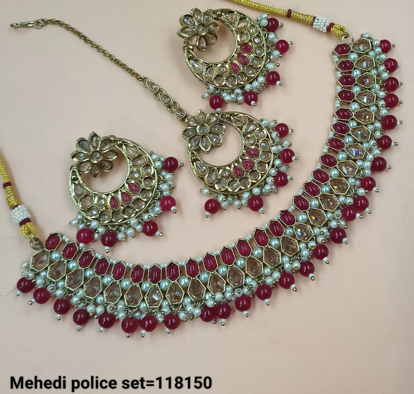Traditional CZ Necklace and Earring Set with Beaded Detailing