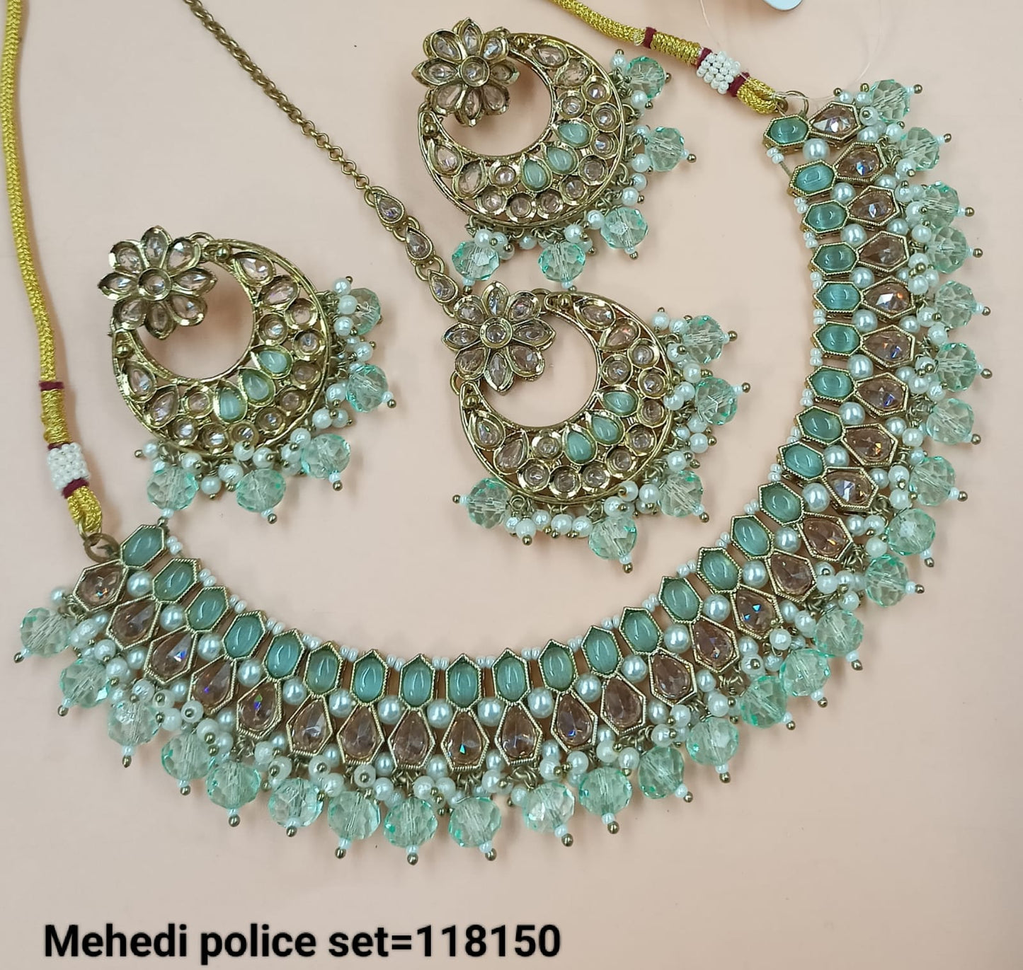 Traditional CZ Necklace and Earring Set with Beaded Detailing
