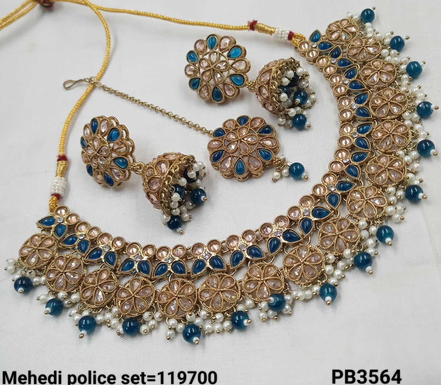 Antique Gold Plated With Pearl Choker Necklace Set