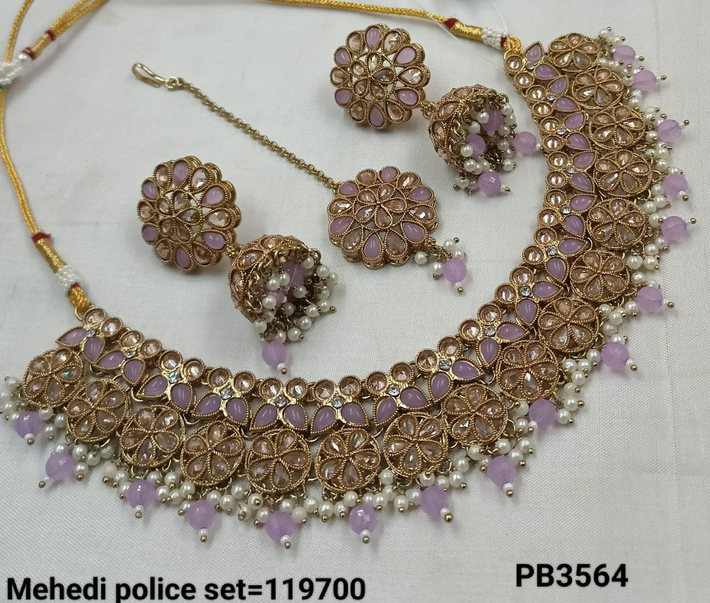 Antique Gold Plated With Pearl Choker Necklace Set
