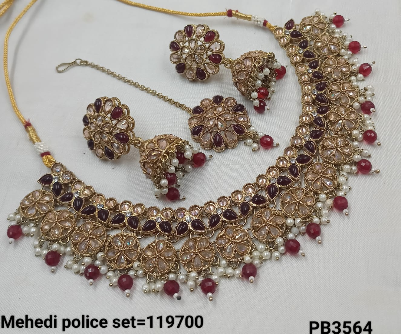 Antique Gold Plated With Pearl Choker Necklace Set