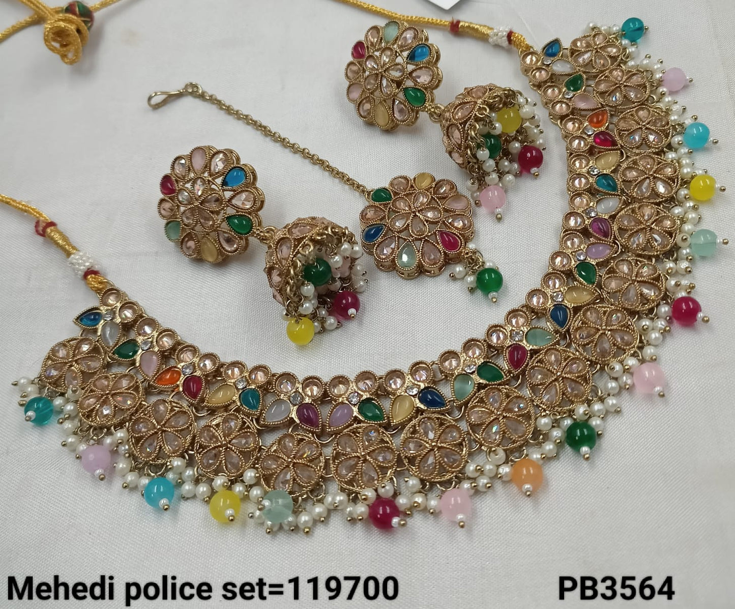 Antique Gold Plated With Pearl Choker Necklace Set