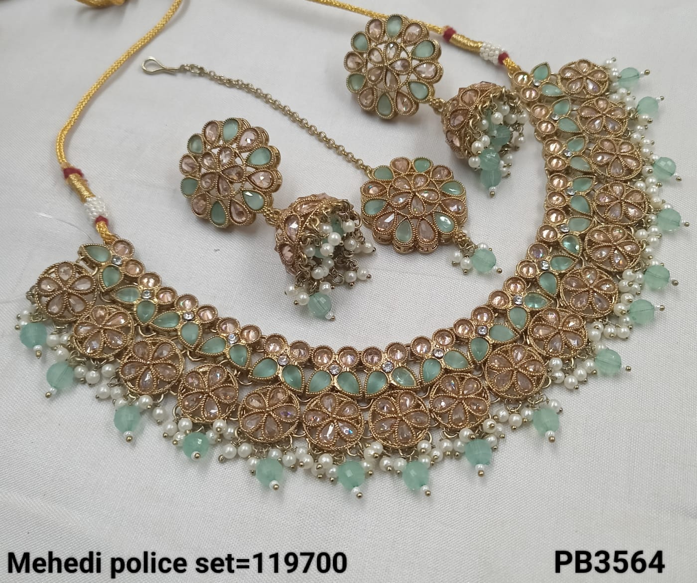 Antique Gold Plated With Pearl Choker Necklace Set