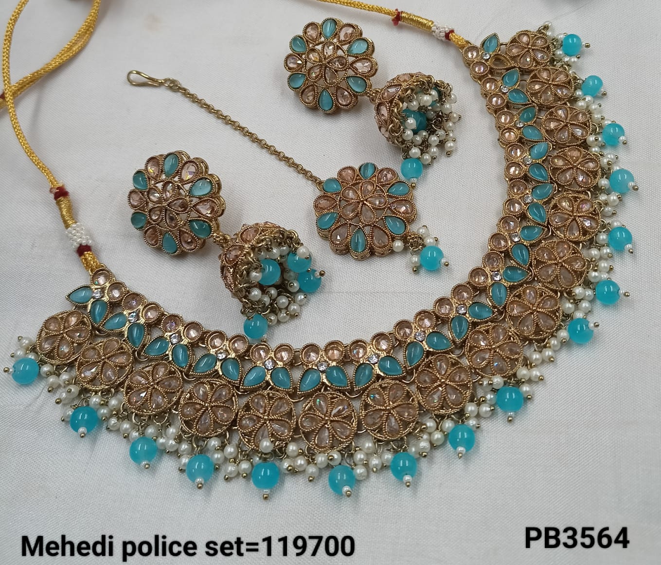 Antique Gold Plated With Pearl Choker Necklace Set