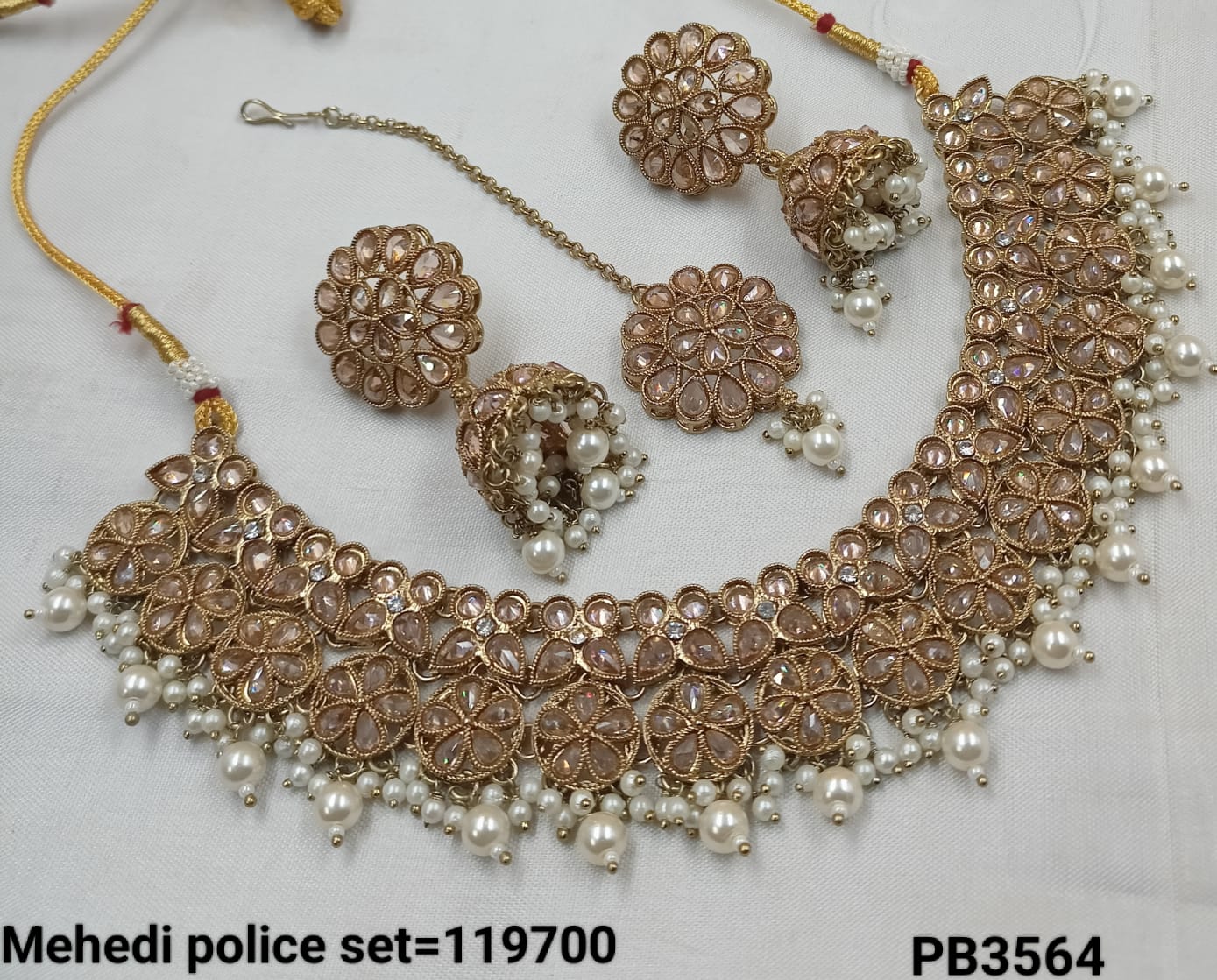 Antique Gold Plated With Pearl Choker Necklace Set
