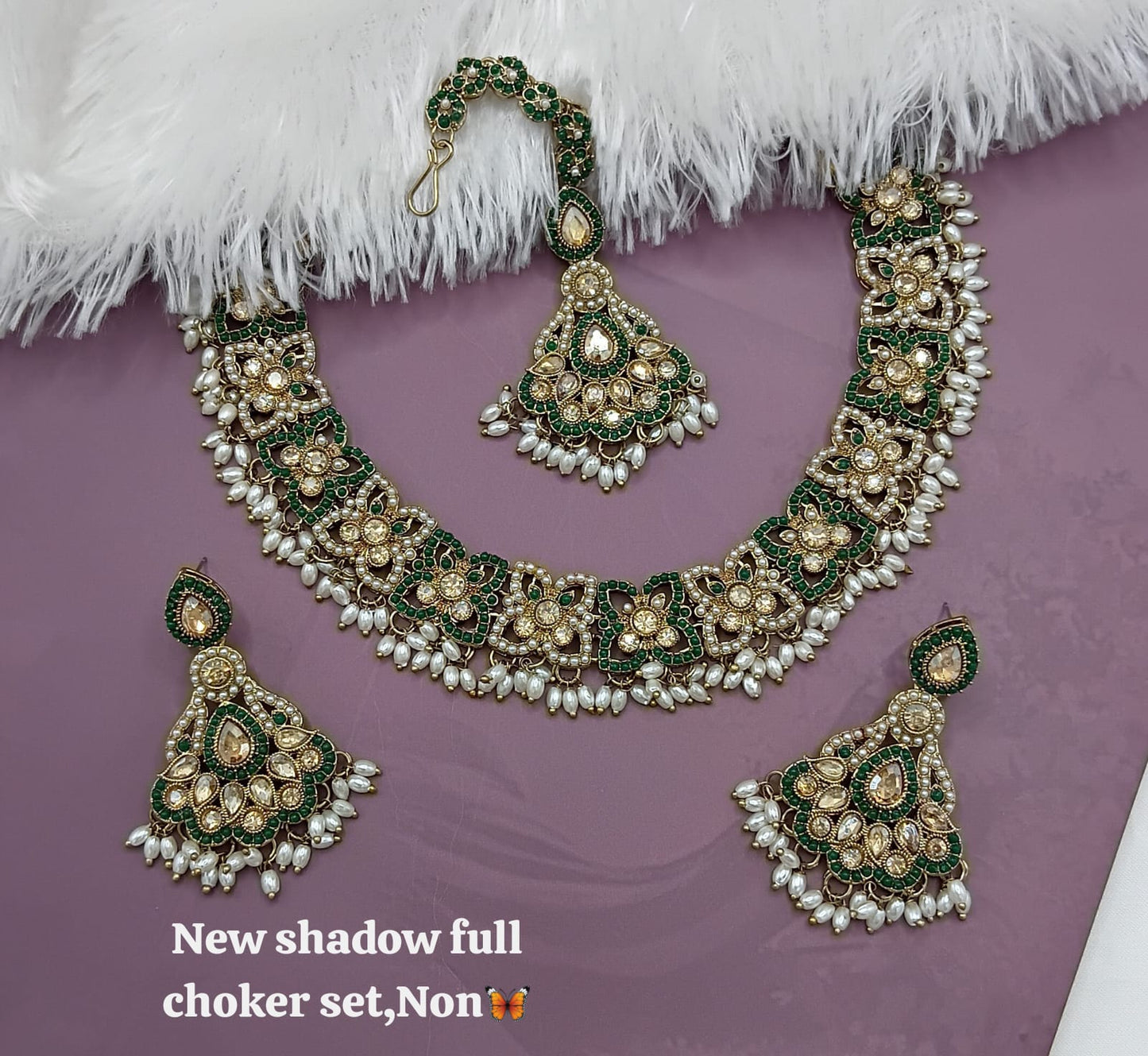 Elegant Shadow Full Choker Set with Earrings & Maang Tikka – Lucentemarket