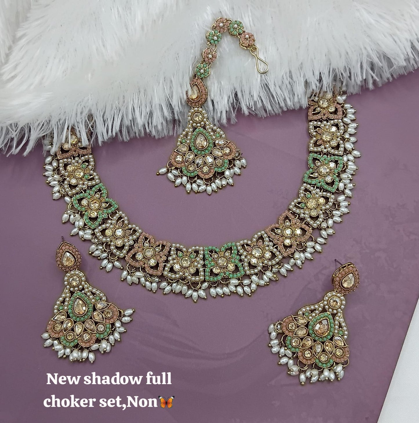 Elegant Shadow Full Choker Set with Earrings & Maang Tikka – Lucentemarket