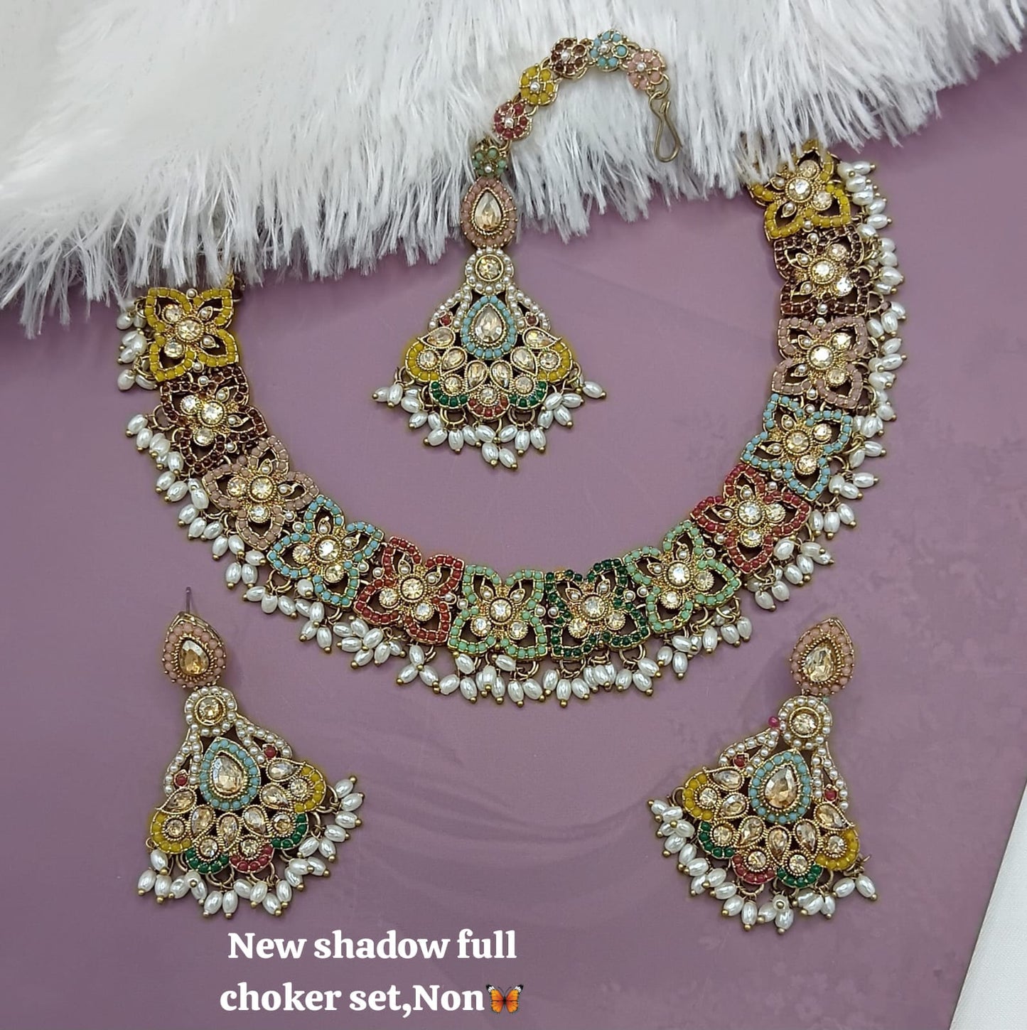 Elegant Shadow Full Choker Set with Earrings & Maang Tikka – Lucentemarket