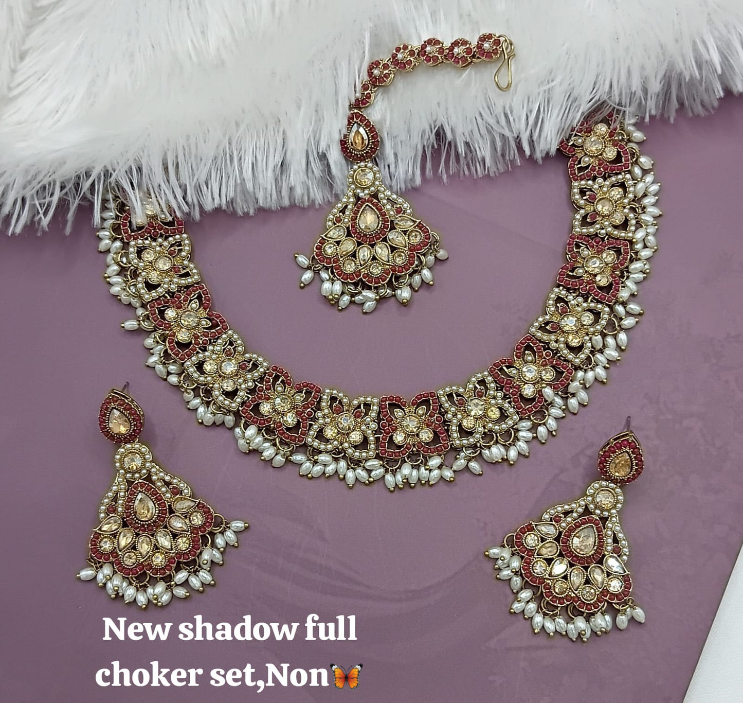 Elegant Shadow Full Choker Set with Earrings & Maang Tikka – Lucentemarket