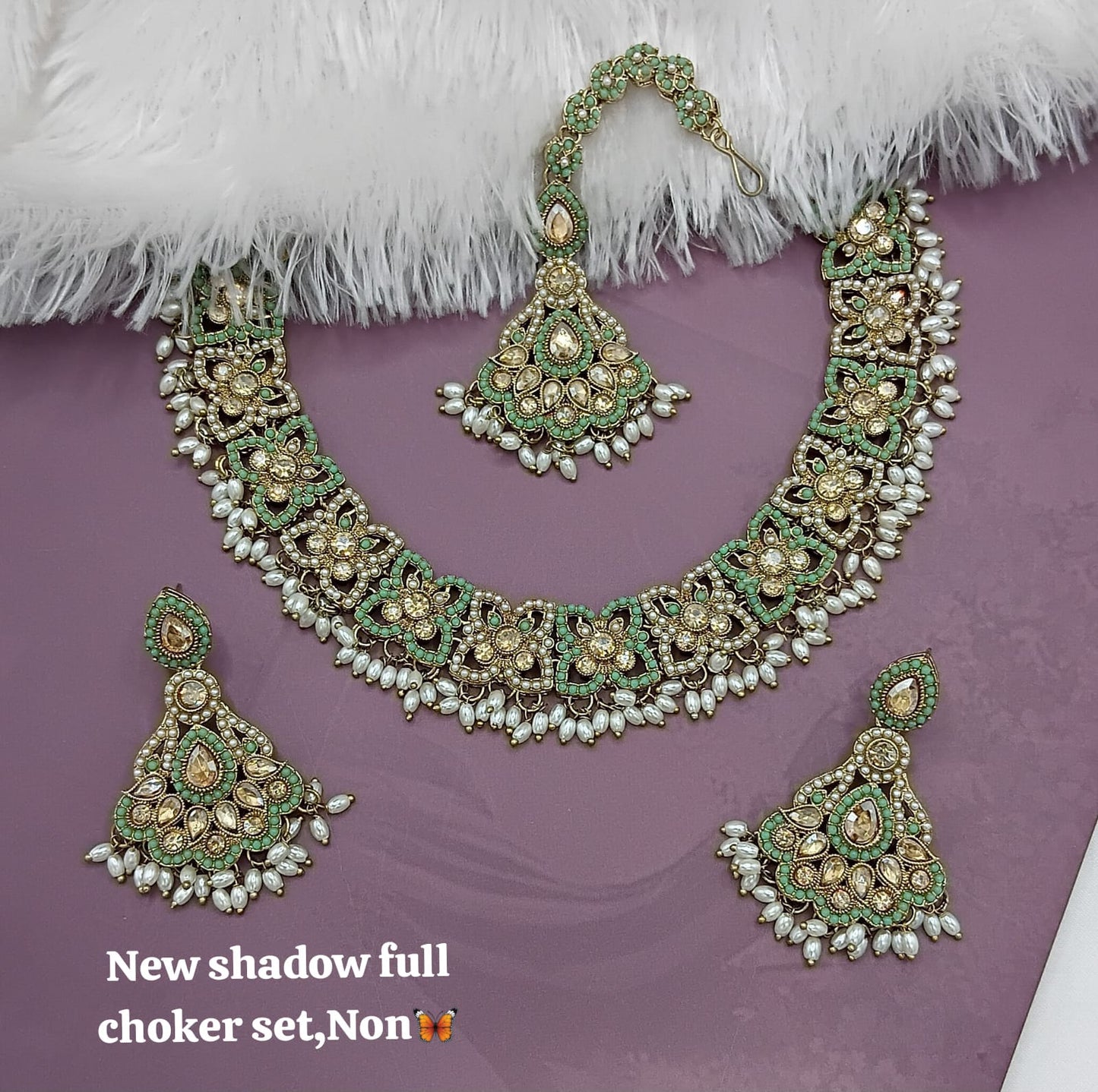Elegant Shadow Full Choker Set with Earrings & Maang Tikka – Lucentemarket