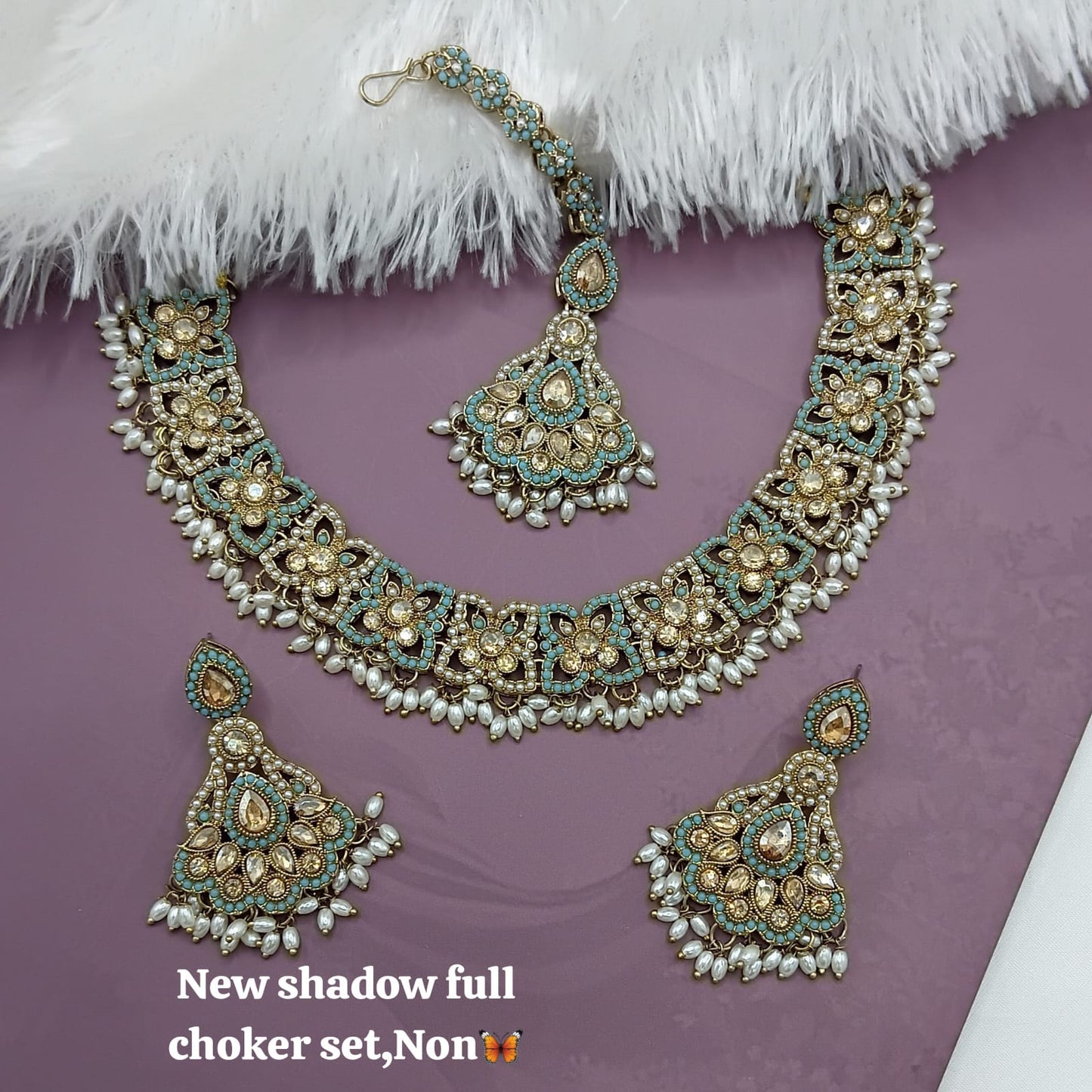 Elegant Shadow Full Choker Set with Earrings & Maang Tikka – Lucentemarket