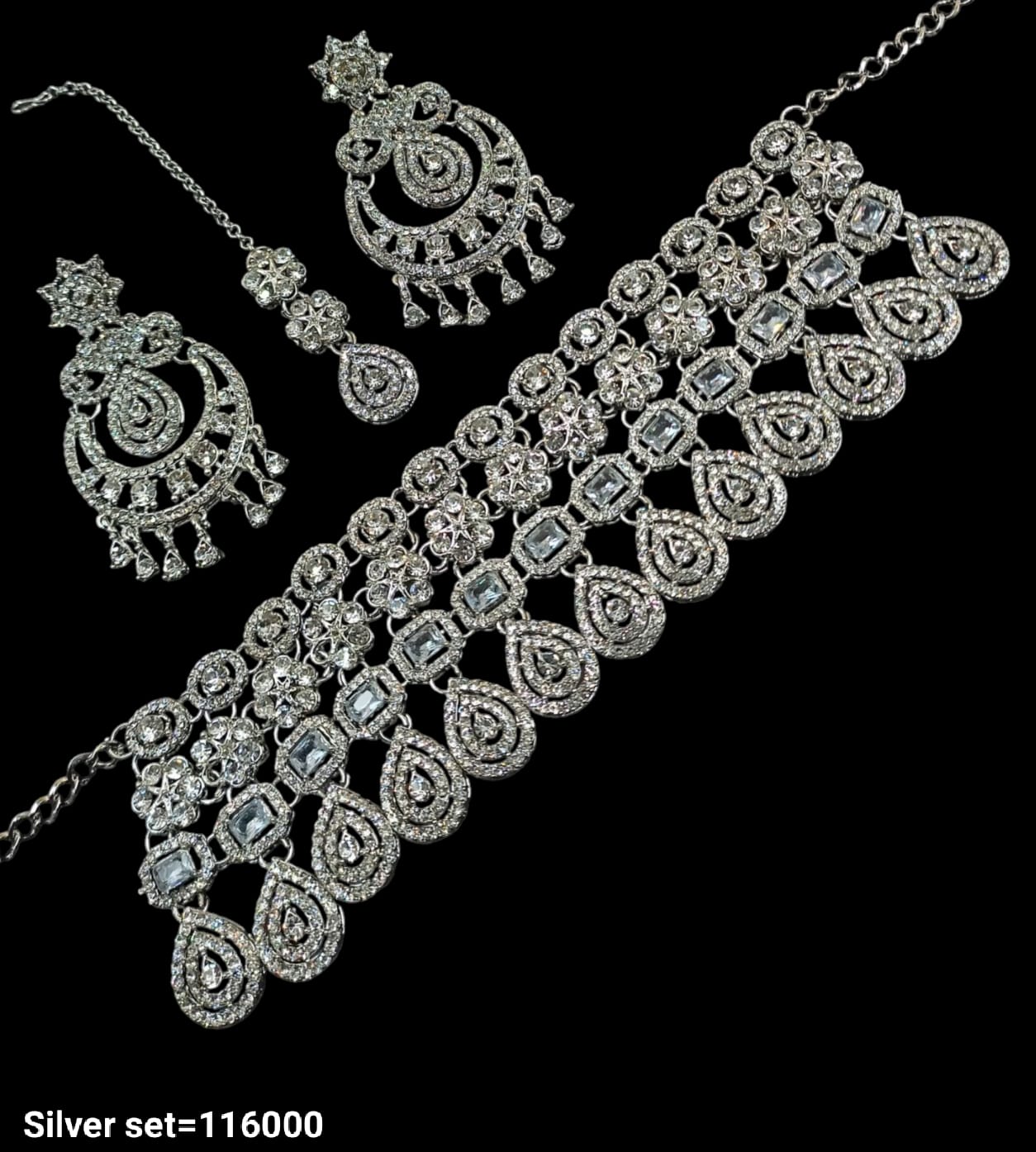Silver Plated Fancy Choker Necklace Set