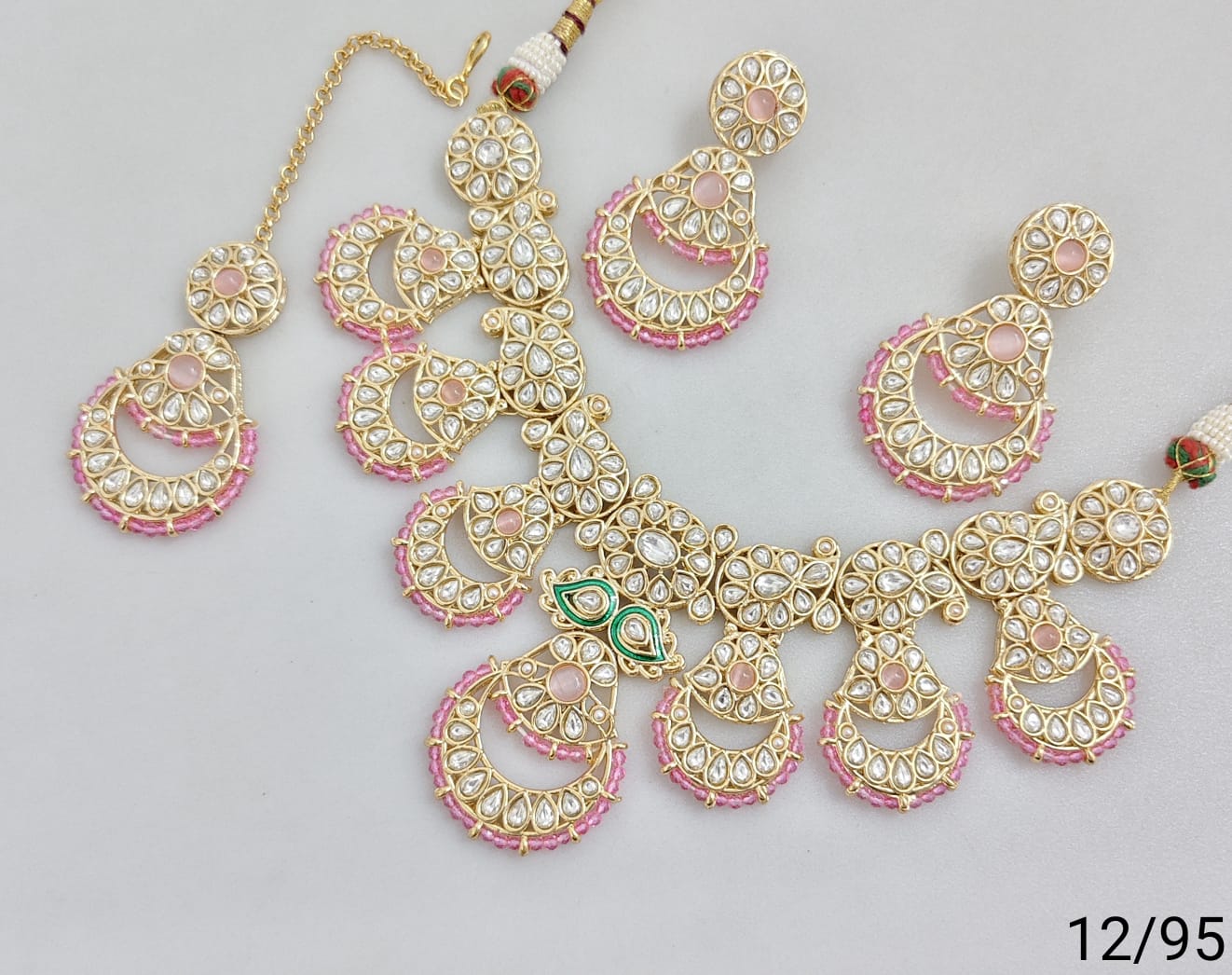 Traditional Bridal Necklace Set with Earrings and Maang Tikka – Stone Embellished Design