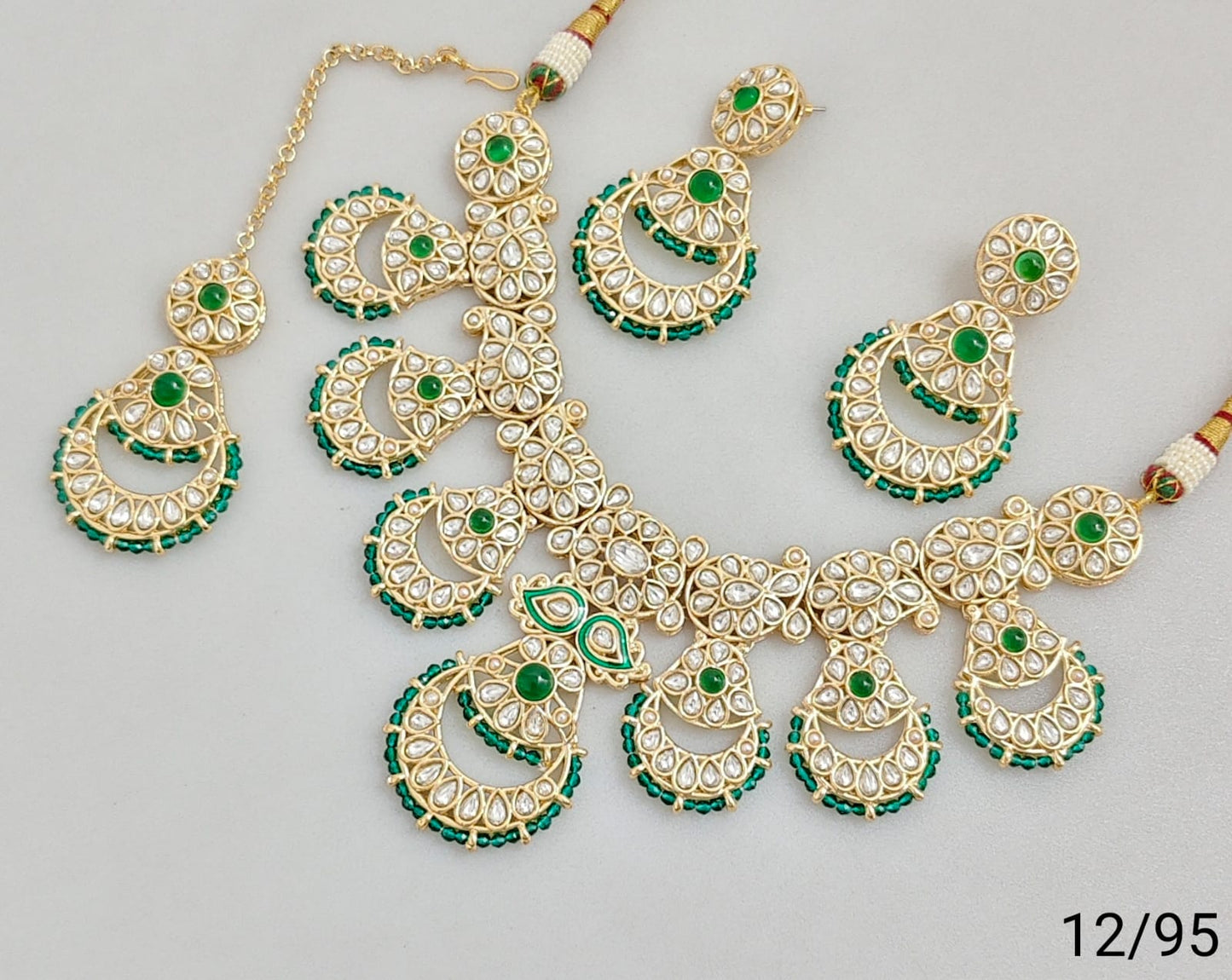 Traditional Bridal Necklace Set with Earrings and Maang Tikka – Stone Embellished Design