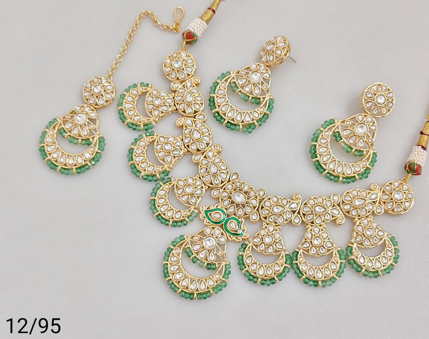 Traditional Bridal Necklace Set with Earrings and Maang Tikka – Stone Embellished Design