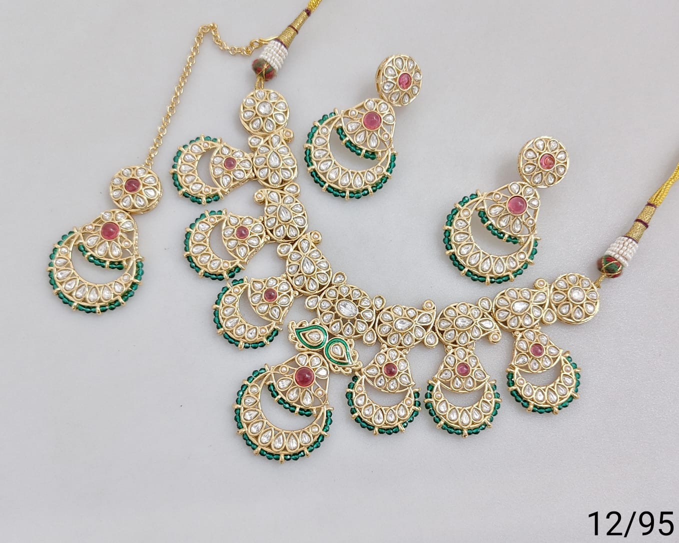 Traditional Bridal Necklace Set with Earrings and Maang Tikka – Stone Embellished Design
