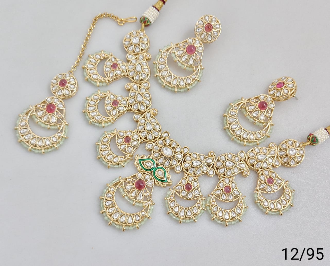 Traditional Bridal Necklace Set with Earrings and Maang Tikka – Stone Embellished Design