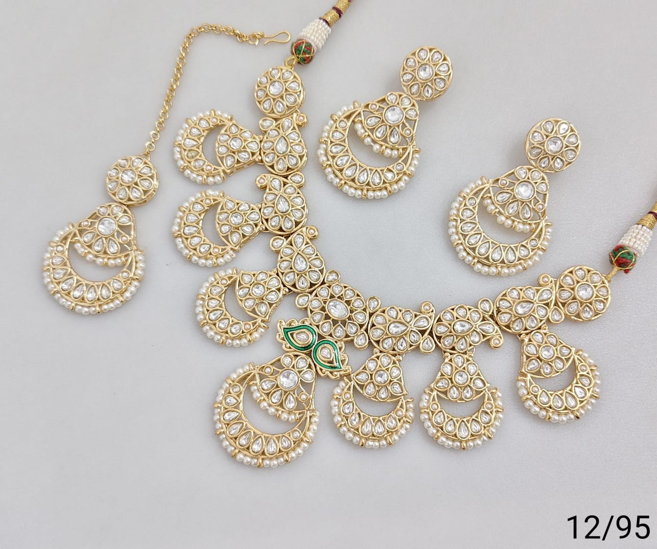 Traditional Bridal Necklace Set with Earrings and Maang Tikka – Stone Embellished Design
