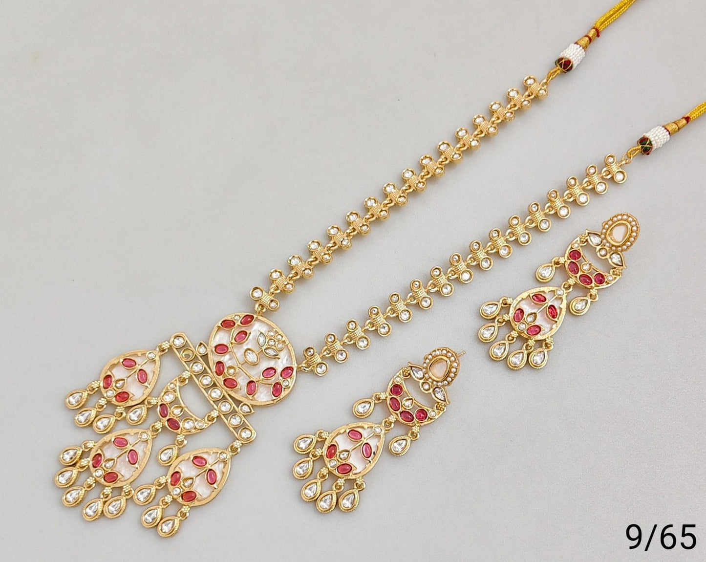 Elegant Gold Plated Necklace & Earrings Set – Traditional Indian Jewelry with Intricate Stonework