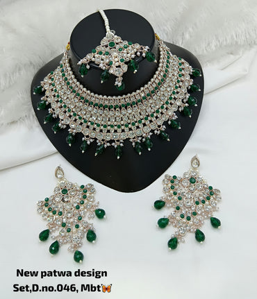 Mint Blue & Peach Pink Patwa Choker Jewellery Set