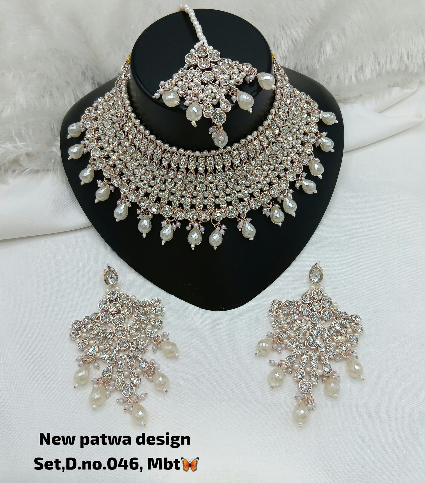 Mint Blue & Peach Pink Patwa Choker Jewellery Set