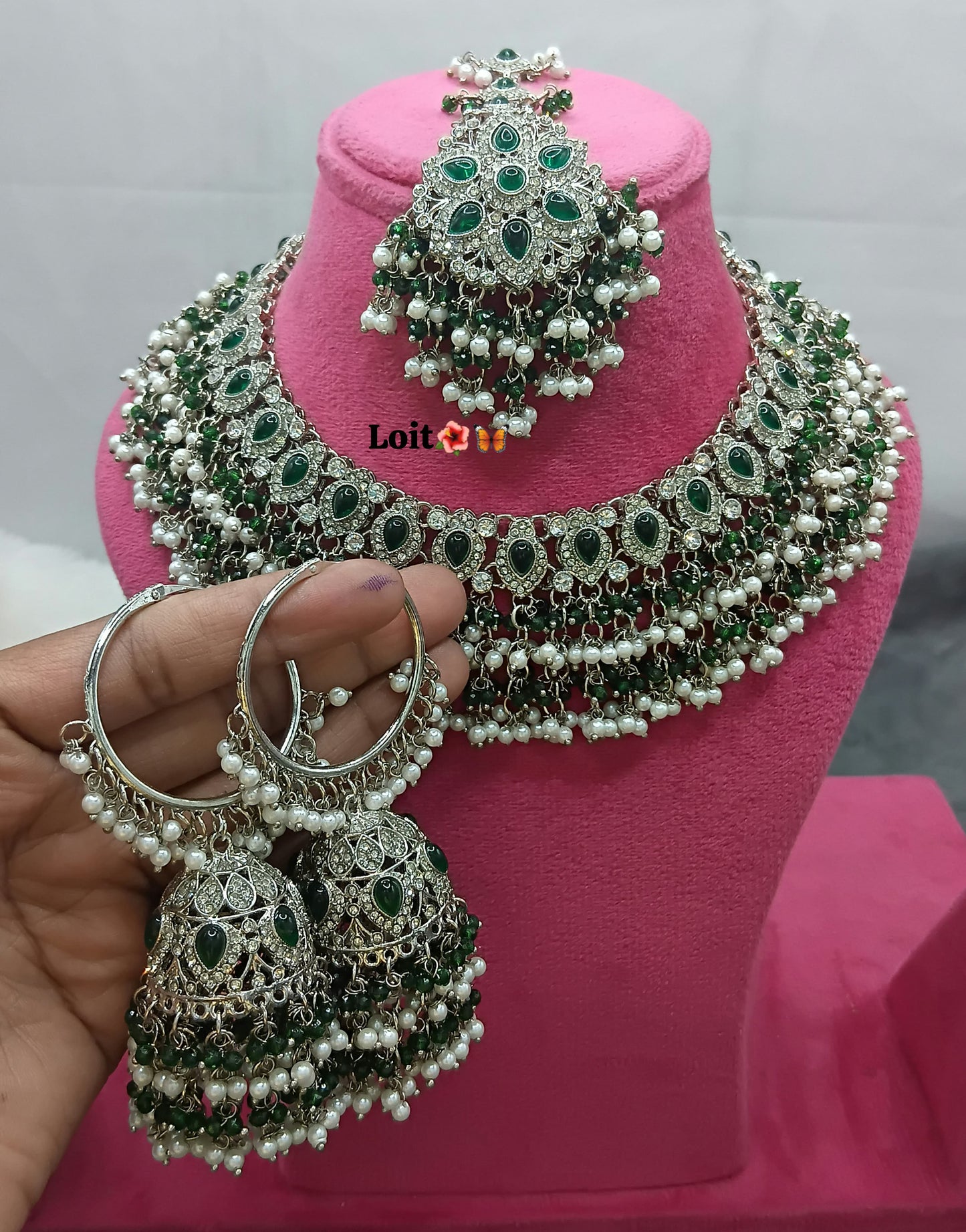 Elegant Pearl & Stone Traditional Necklace Set with Matching Earrings and Maang Tikka