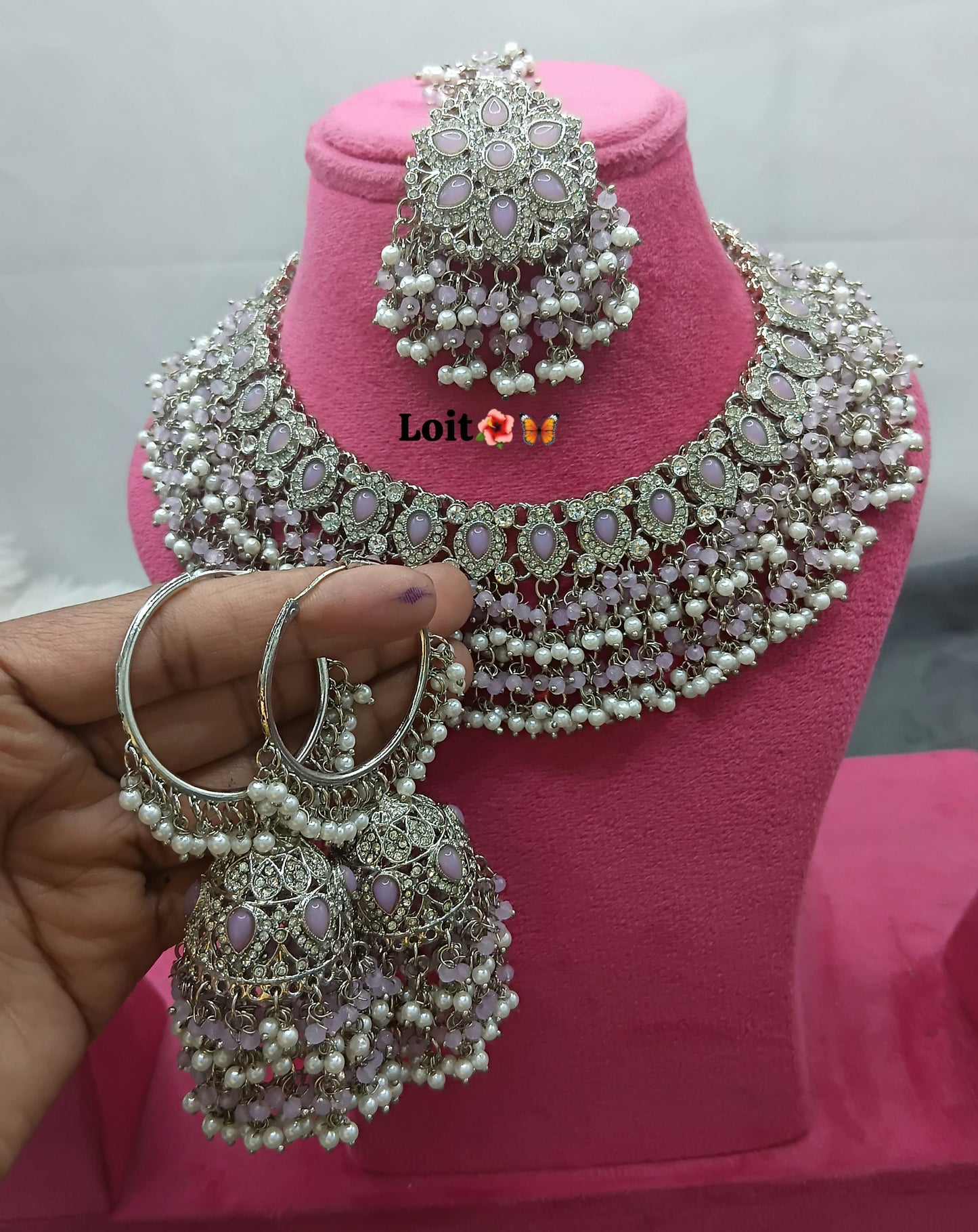 Elegant Pearl & Stone Traditional Necklace Set with Matching Earrings and Maang Tikka