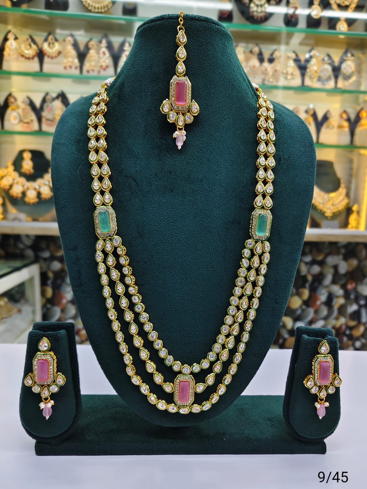 Three-Layer CZ Necklace Set with Elegant Pendant and Matching Earrings