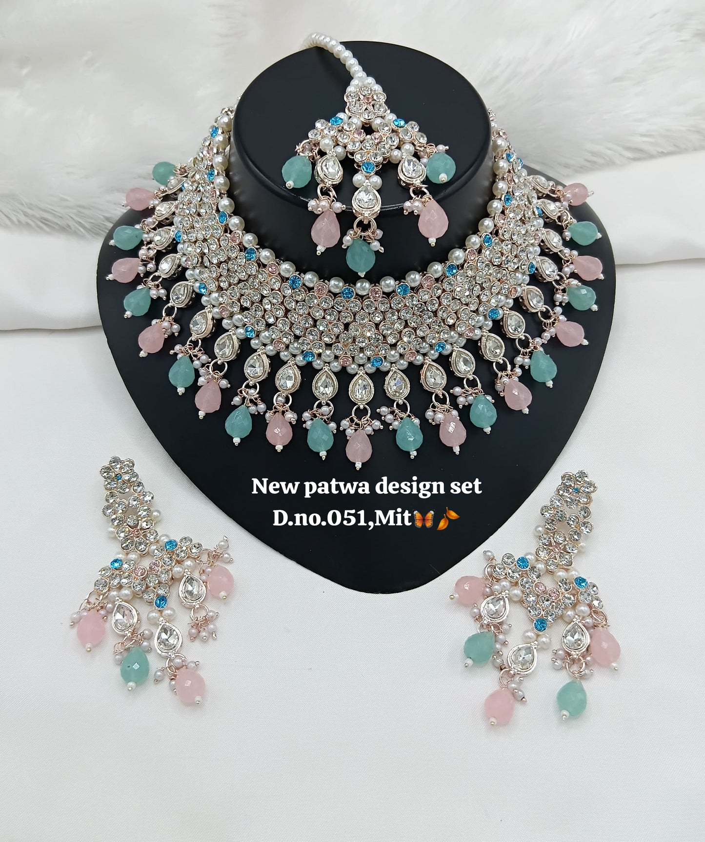 Designer Choker Bridal Necklace Set with Earrings & Maang Tikka