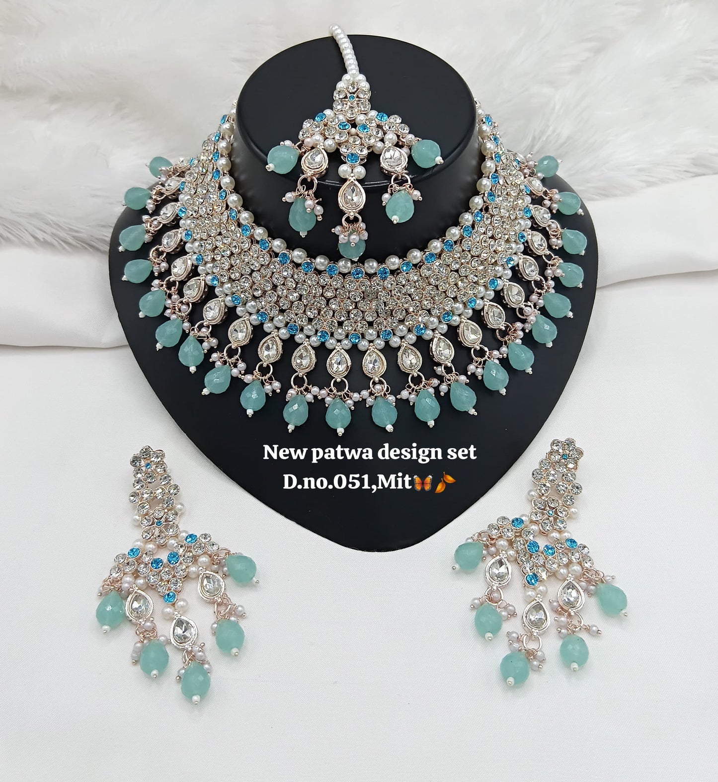 Designer Choker Bridal Necklace Set with Earrings & Maang Tikka