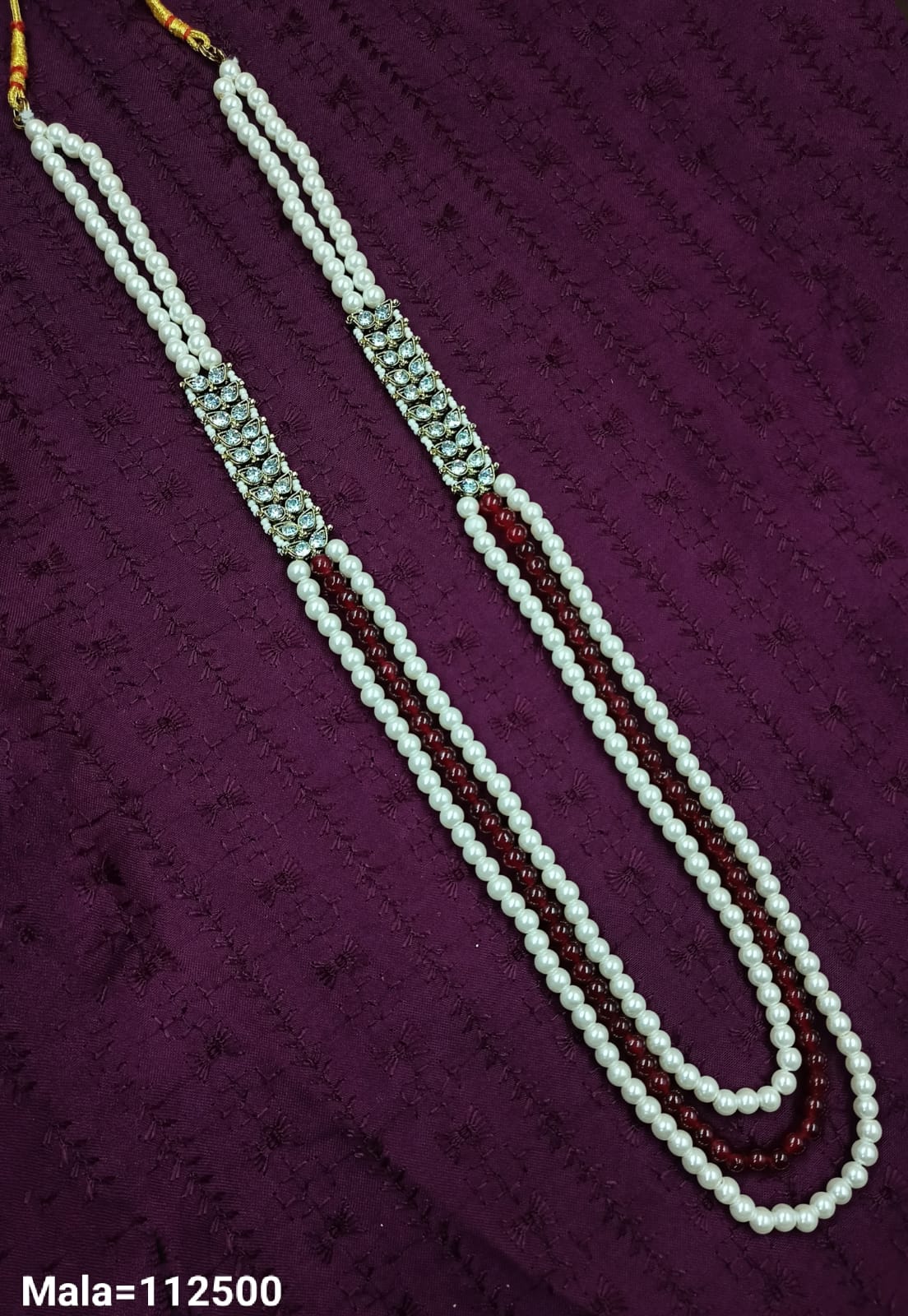 legant Triple-Strand Beaded Mala with CZ Stone Detailing