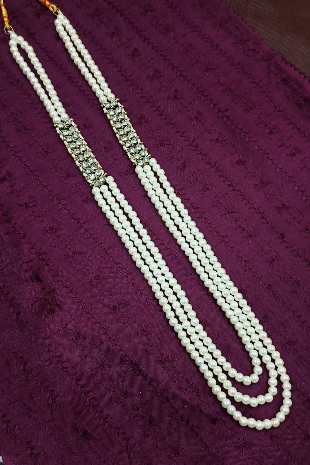 legant Triple-Strand Beaded Mala with CZ Stone Detailing