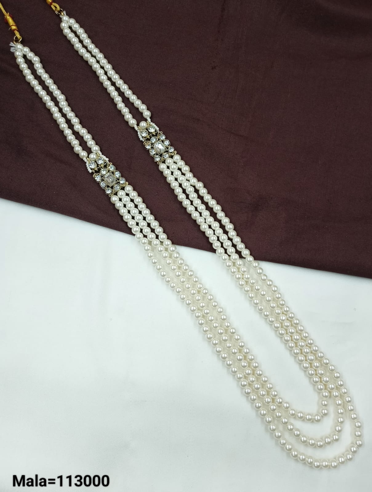 Classic Triple-Strand Pearl Mala – Traditional Ethnic Jewelry
