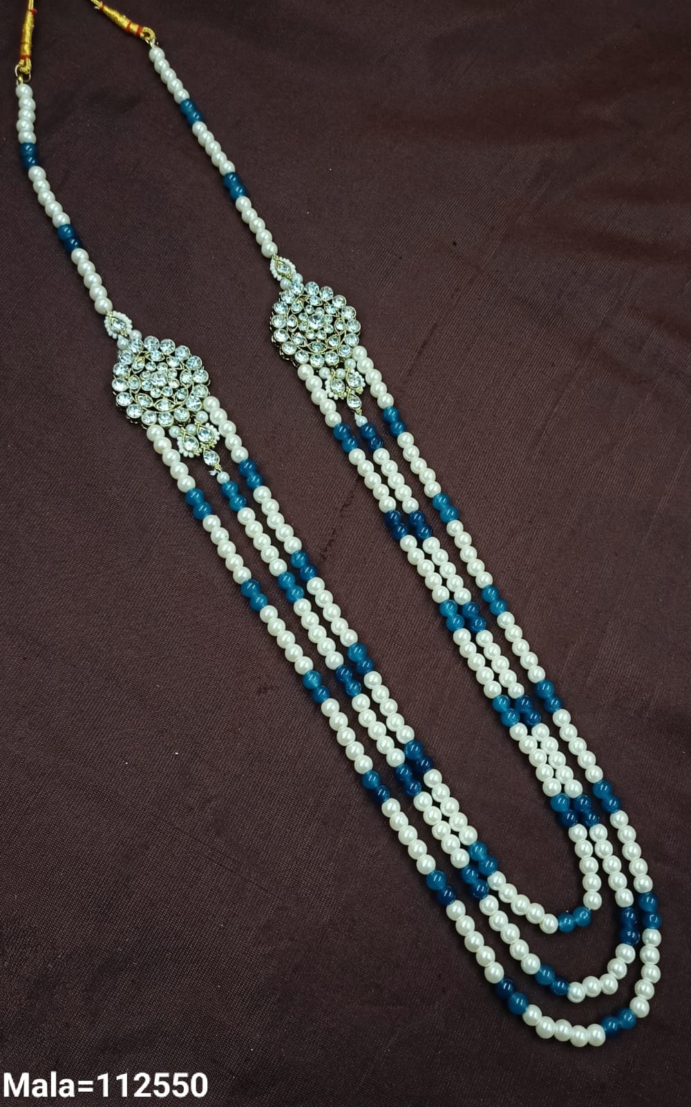 Elegant Multi-Strand Pearl Beaded Necklace with Intricate Stonework