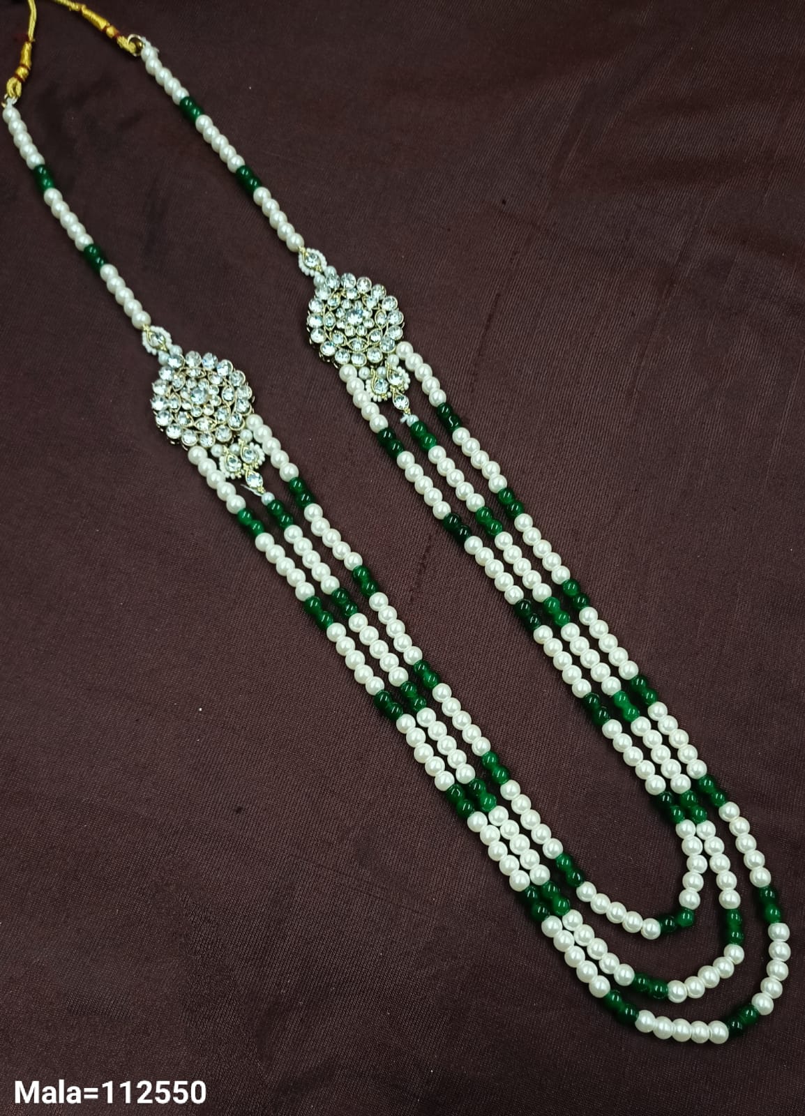 Elegant Multi-Strand Pearl Beaded Necklace with Intricate Stonework