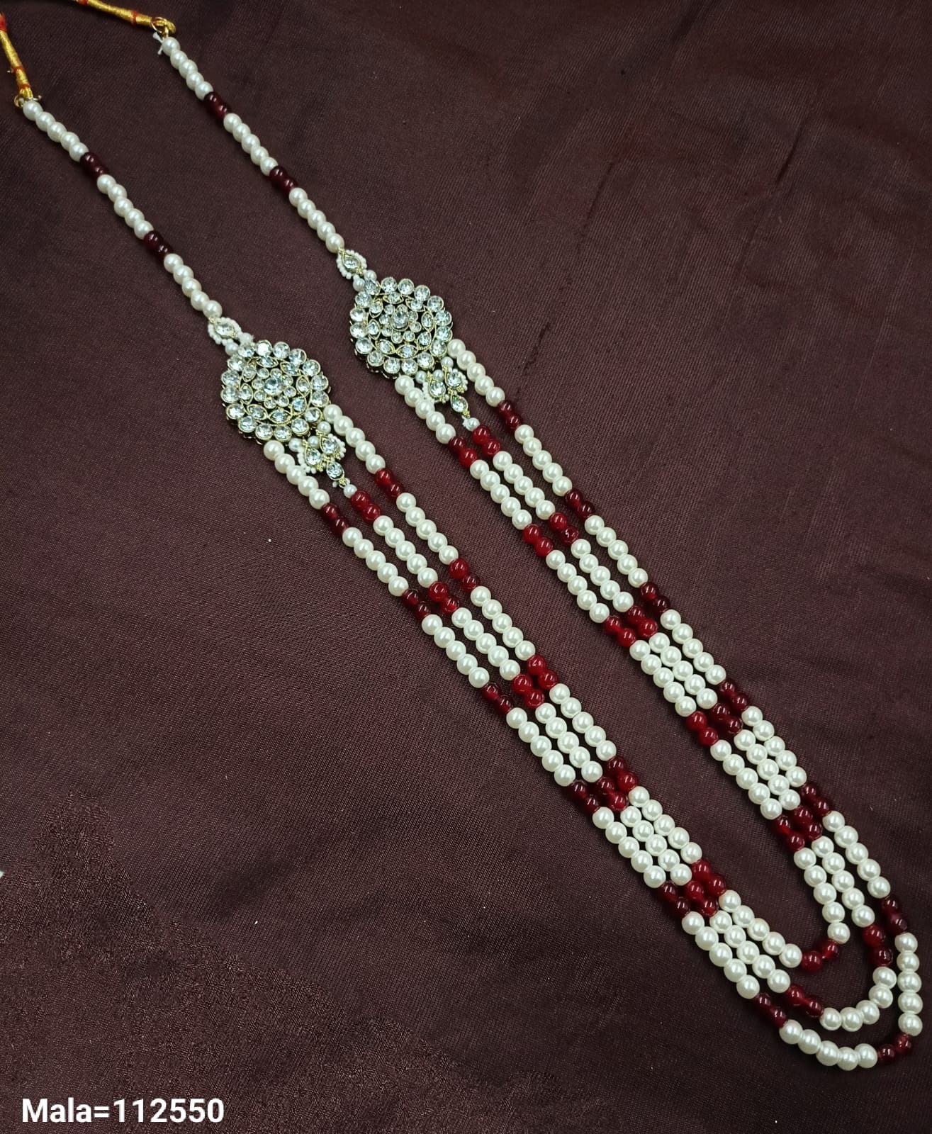Elegant Multi-Strand Pearl Beaded Necklace with Intricate Stonework
