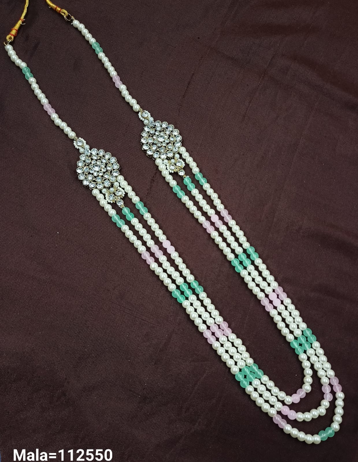 Elegant Multi-Strand Pearl Beaded Necklace with Intricate Stonework