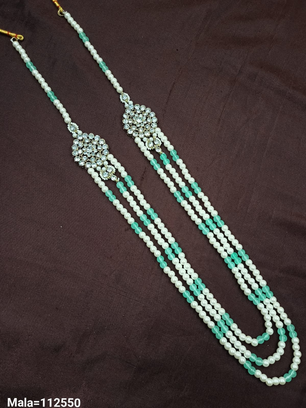 Elegant Multi-Strand Pearl Beaded Necklace with Intricate Stonework