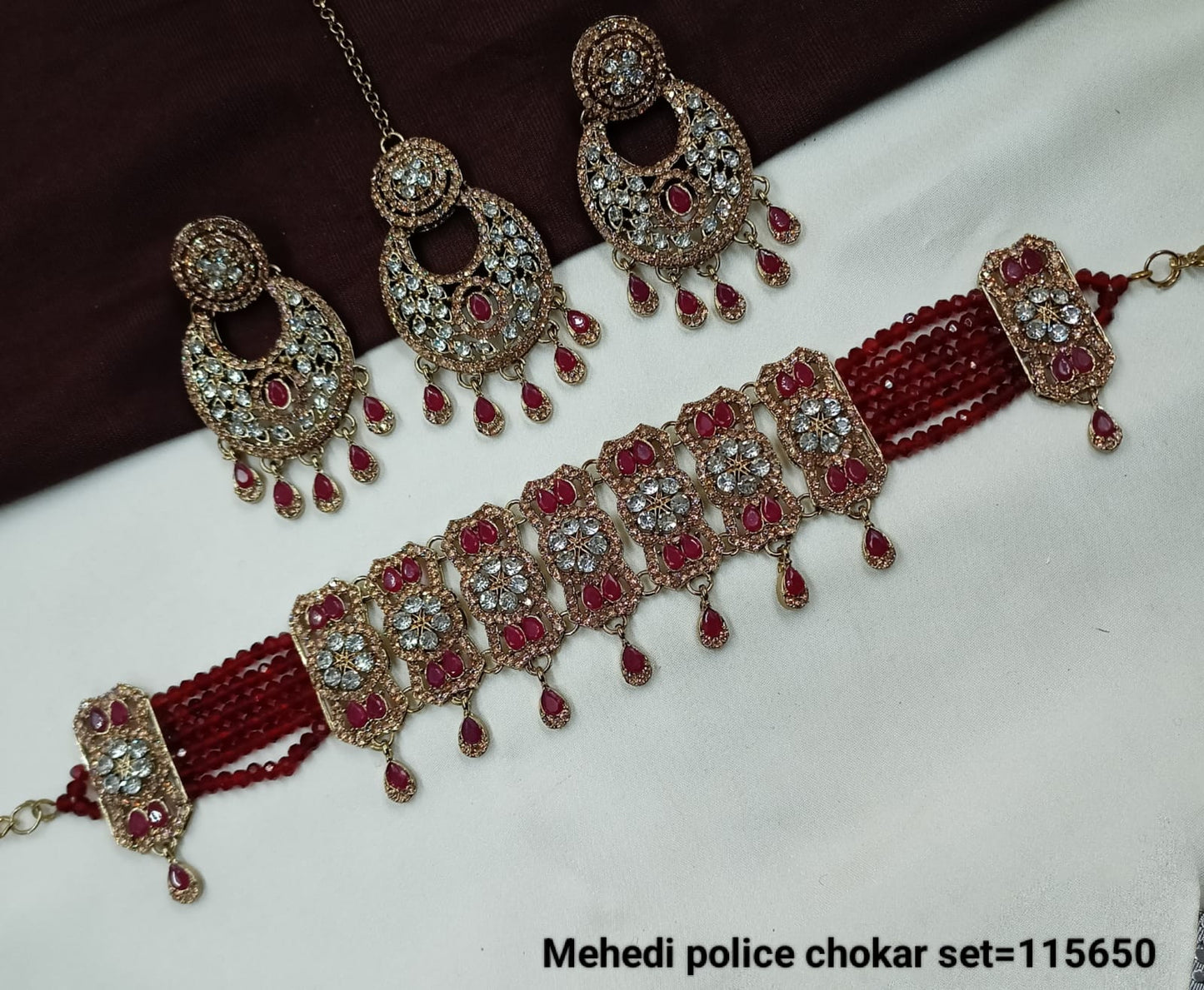 Festive Glamour Choker and Earrings Set with Antique Gold Plated