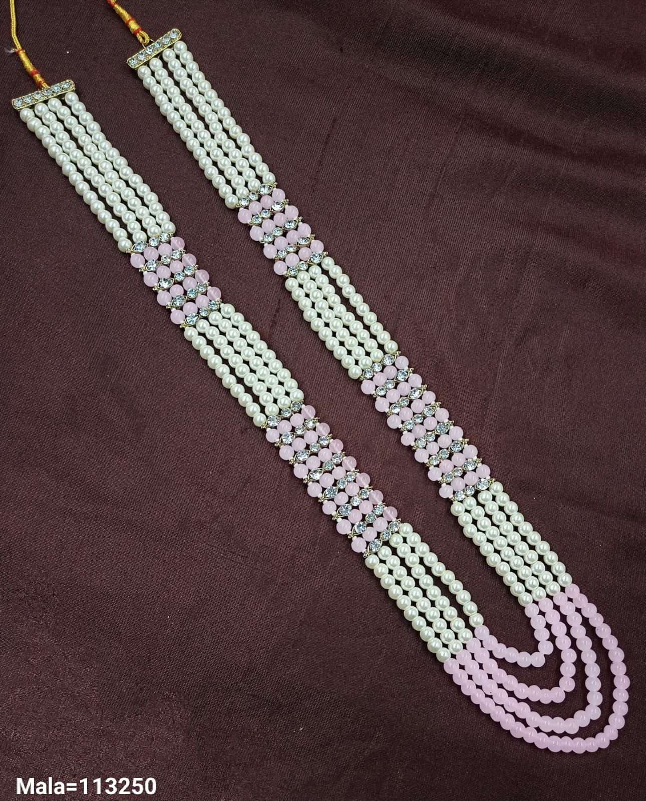 Elegant Multi-Strand Beaded Necklace with Rhinestone Accents – Traditional Design