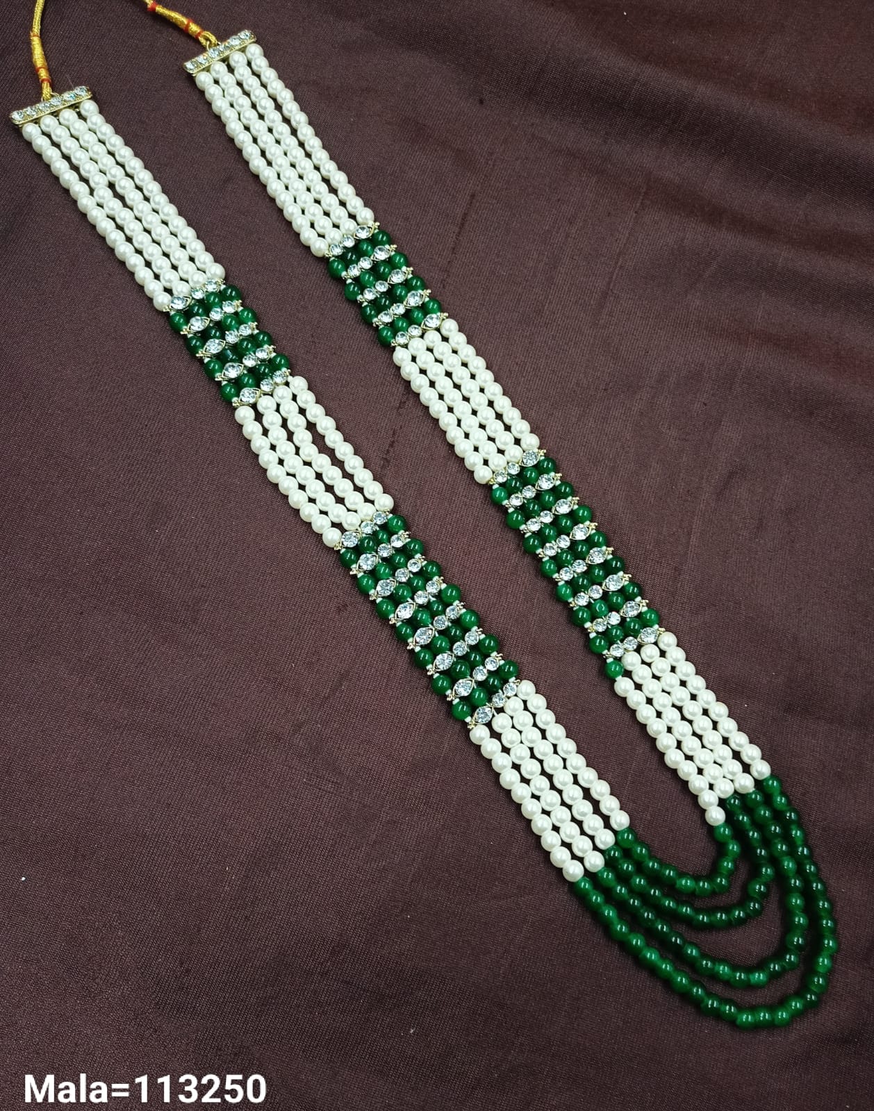 Elegant Multi-Strand Beaded Necklace with Rhinestone Accents – Traditional Design