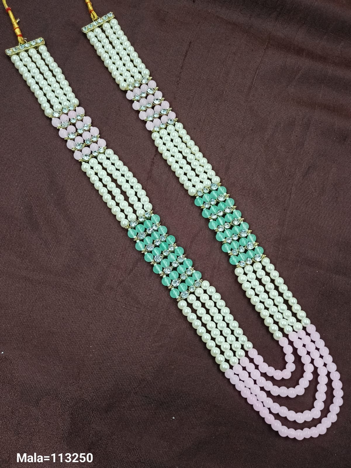 Elegant Multi-Strand Beaded Necklace with Rhinestone Accents – Traditional Design