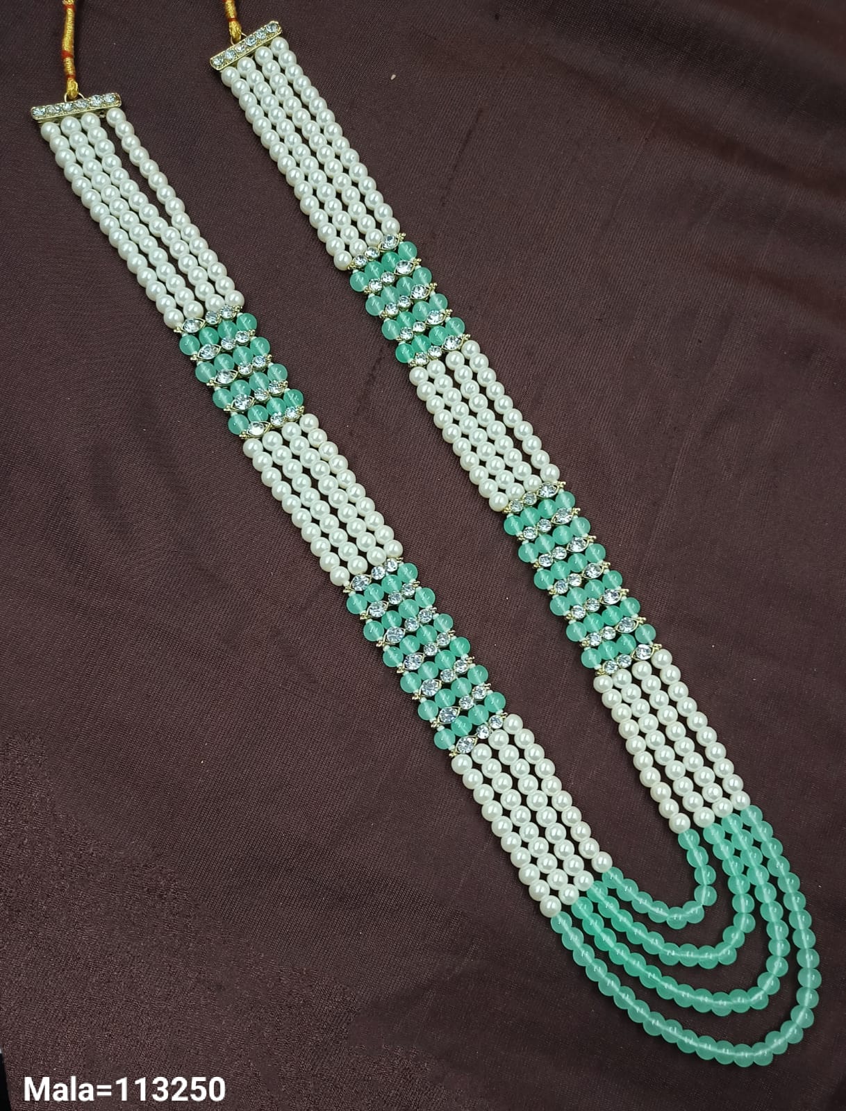 Elegant Multi-Strand Beaded Necklace with Rhinestone Accents – Traditional Design