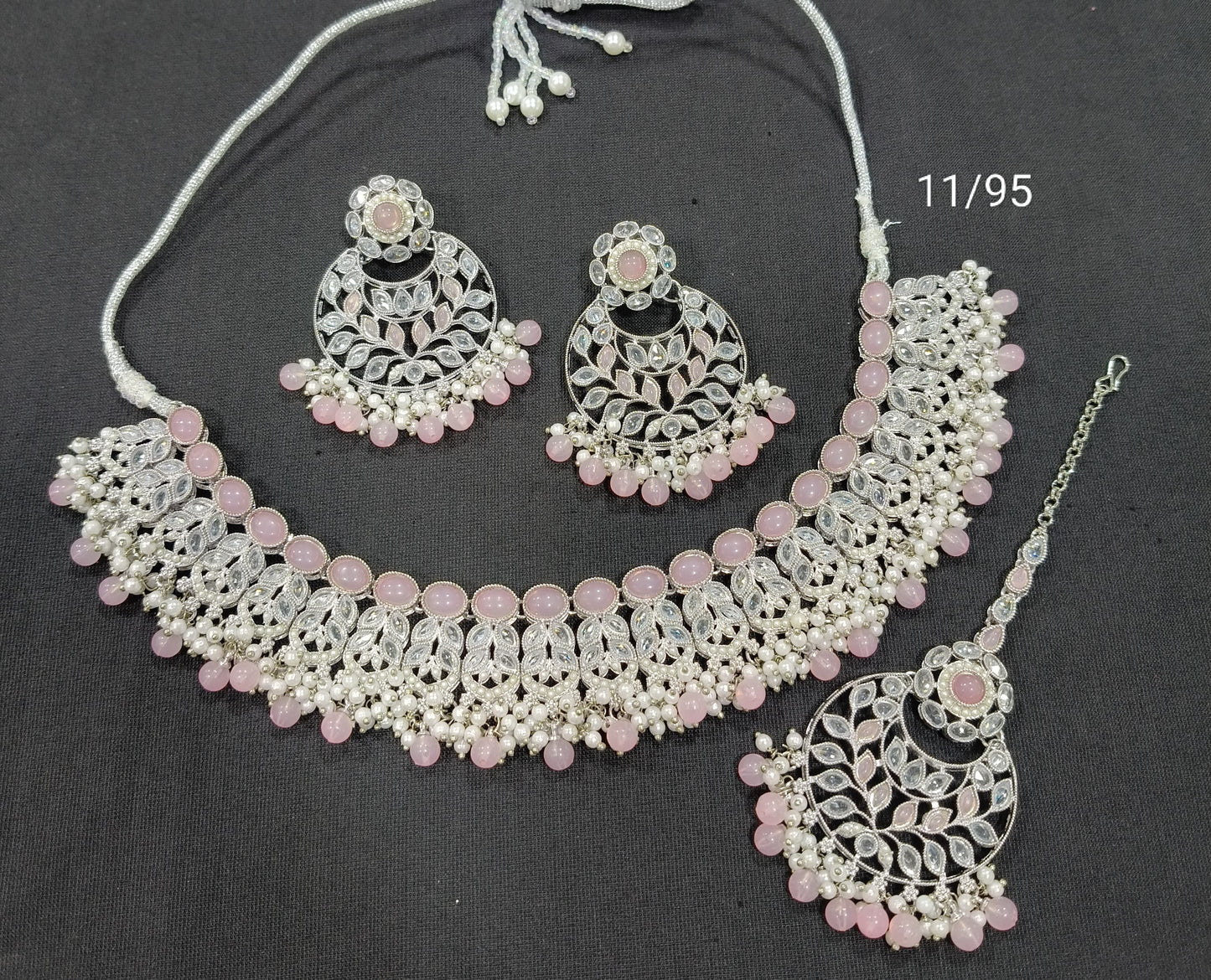 Traditional Pearl Cluster Choker Necklace Set with Floral Stone Design – Bridal & Festive Wear