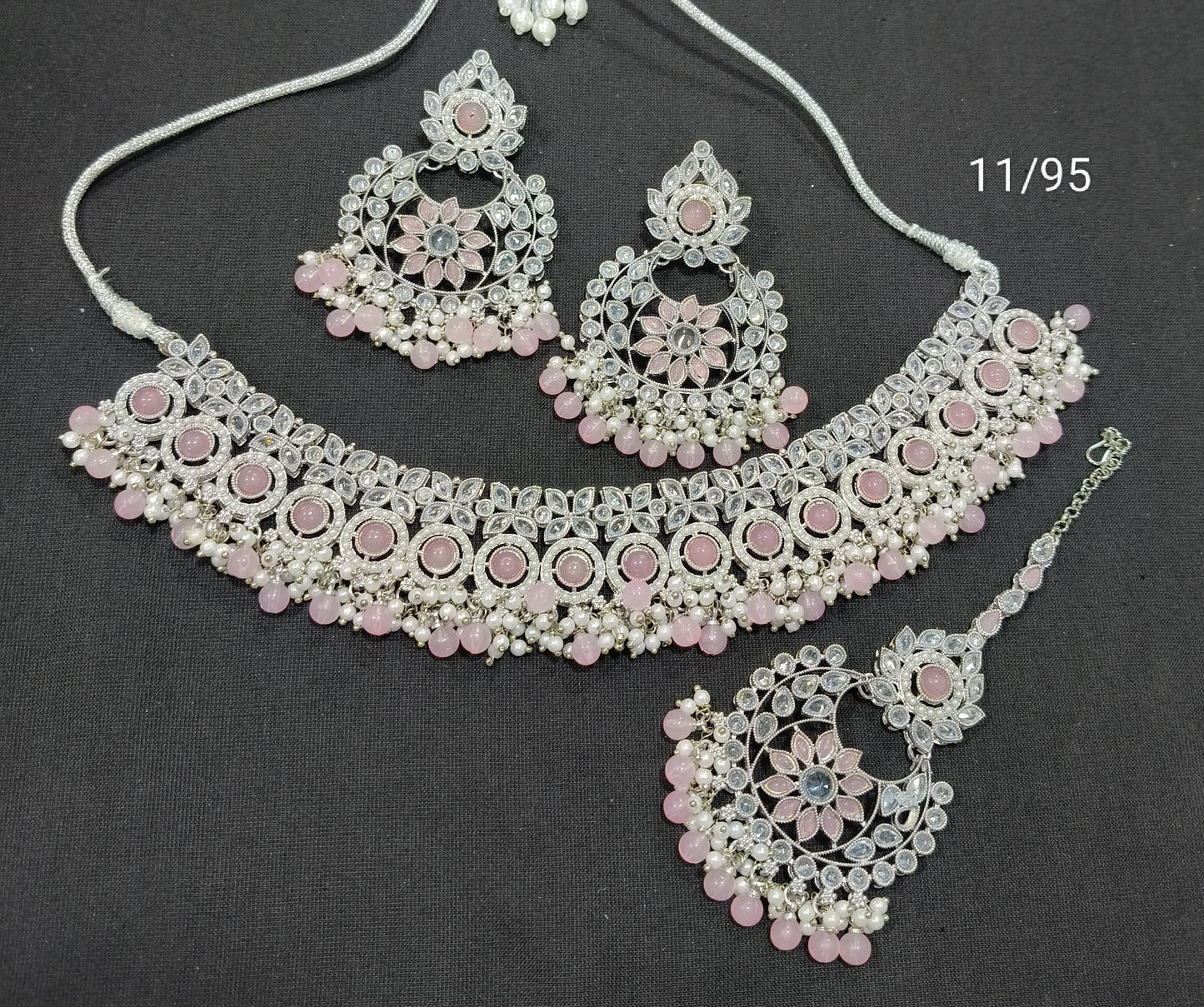 LucenteMarket CZ Bridal Choker Necklace Set with Earrings and Maang Tikka