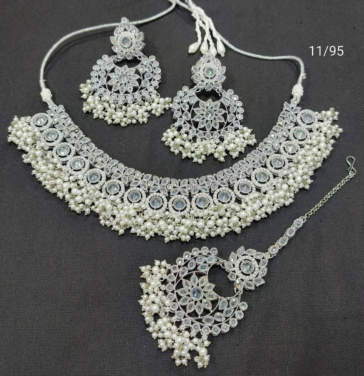 LucenteMarket CZ Bridal Choker Necklace Set with Earrings and Maang Tikka
